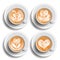 Coffee Art Cup Set Vector. Herat. Top View. Hot Cappuchino Coffee. Fast Food Cup Beverage. White Mug. Realistic Isolated