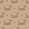 Coffee background. Seamless pattern. Cups on light broun background.