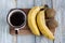 Coffee banana and kiwi breakfast