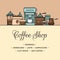 Coffee banner. Cup and coffee brewing methods. Coffee makers and coffee machines, kettle, french press, moka pot, cezve. Flat