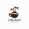 Coffee Beach logo, coffee cup with beach island logo icon illustration