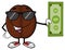 Coffee Bean Cartoon Mascot Character With Sunglasses Holding A Dollar Bill