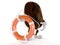 Coffee bean character holding life buoy