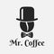 Coffee bean with hat logo. Mister Coffee on white
