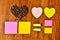 Coffee bean with heart shape and colorful stick note