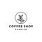 Coffee bean with leaf plant branch hipster minimal logo