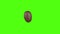 Coffee bean rotates on its axis on a green background, looped video, alpha channel, chromakey, close-up, selective focus.