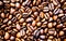 Coffee beans background. Roasted coffee beans