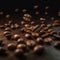 Coffee beans background. Roasted coffee beans falling down.