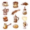 Coffee beans in bag  spatula  heap  kitchenware  baking  sweets  milk for brewing  drinking
