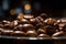 Coffee beans in a bowl with bokeh background