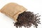 Coffee beans on burlap sack