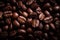 coffee beans, close of view, overhead angle AI generated