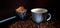 Coffee beans with cup splash fresh action movement drink wooden