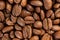 Coffee beans detailed on the background, aromatic coffee beans, place for inscription.