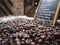 Coffee beans display with sign black board in market retail store