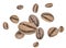 Coffee beans fall background. Black espresso coffee bean falling. Aromatic grain flying isolated on white. Concept for