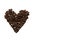 Coffee beans folded into a heart-shaped Valentine. Love for coffee drinks