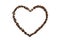 Coffee beans folded into a heart-shaped Valentine. Love for coffee drinks