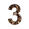 Coffee beans font. The digit three, 3 is cut out of paper on the background of roasted beans of excellent coffee. Set of