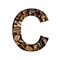 Coffee beans font. The letter C is cut out of paper on the background of roasted beans of excellent coffee. Set of decorative