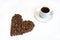 Coffee beans heart, espresso cup for coffee lovers