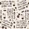 Coffee beans, hearts and lettering seamless pattern