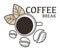 Coffee beans and hot drink in cup isolated icon