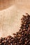 Coffee beans on a jute background