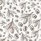 Coffee beans and leaves of Coffea plant seamless pattern