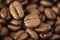Coffee beans macro, natural brown background, selective focus