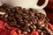 Coffee Beans on Red Cloth