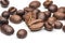 Coffee beans roasted on a white background area for copy space