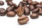 Coffee beans roasted on a white background area for copy space