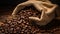 Coffee beans in rustic sack