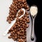 Coffee beans and small teaspoons