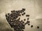 Coffee beans from a vintage background coffee bag