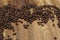 Coffee Beans on Zebrano wood table top