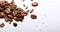 Coffee beens flying on a white background