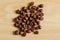 Coffee beens on wood background