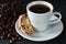 Coffee with biscotti or cantucci, traditional Italian biscuit