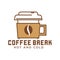 Coffee break cafe with hot and cold drinks emblem