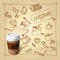 Coffee break vector doodles and paper cap