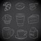 Coffee and Breakfast Icons on a Blackboard Vector Illustration