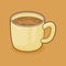 coffee brewed arabica in ceramic mug close up relax drink with flat full color outline style
