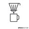 Coffee brewing with drip filter vector line icon