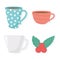 Coffee brewing methods, set of different ceramic cups and seeds icons
