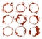 Coffee brown stains. Dirty cup splash ring stain or coffee stamp, dirt watercolor latte or tea spots. Coffee ring stain