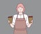 Coffee Business Concept-Female barista making coffee and serving a paper cup of hot coffee in cafe