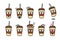 Coffee cardboard cup character cartoon mascot emoji kit set